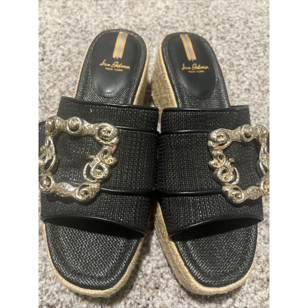 Sam Edelman Celia Black Raffia Platform Sandals Sz 9.5 $140